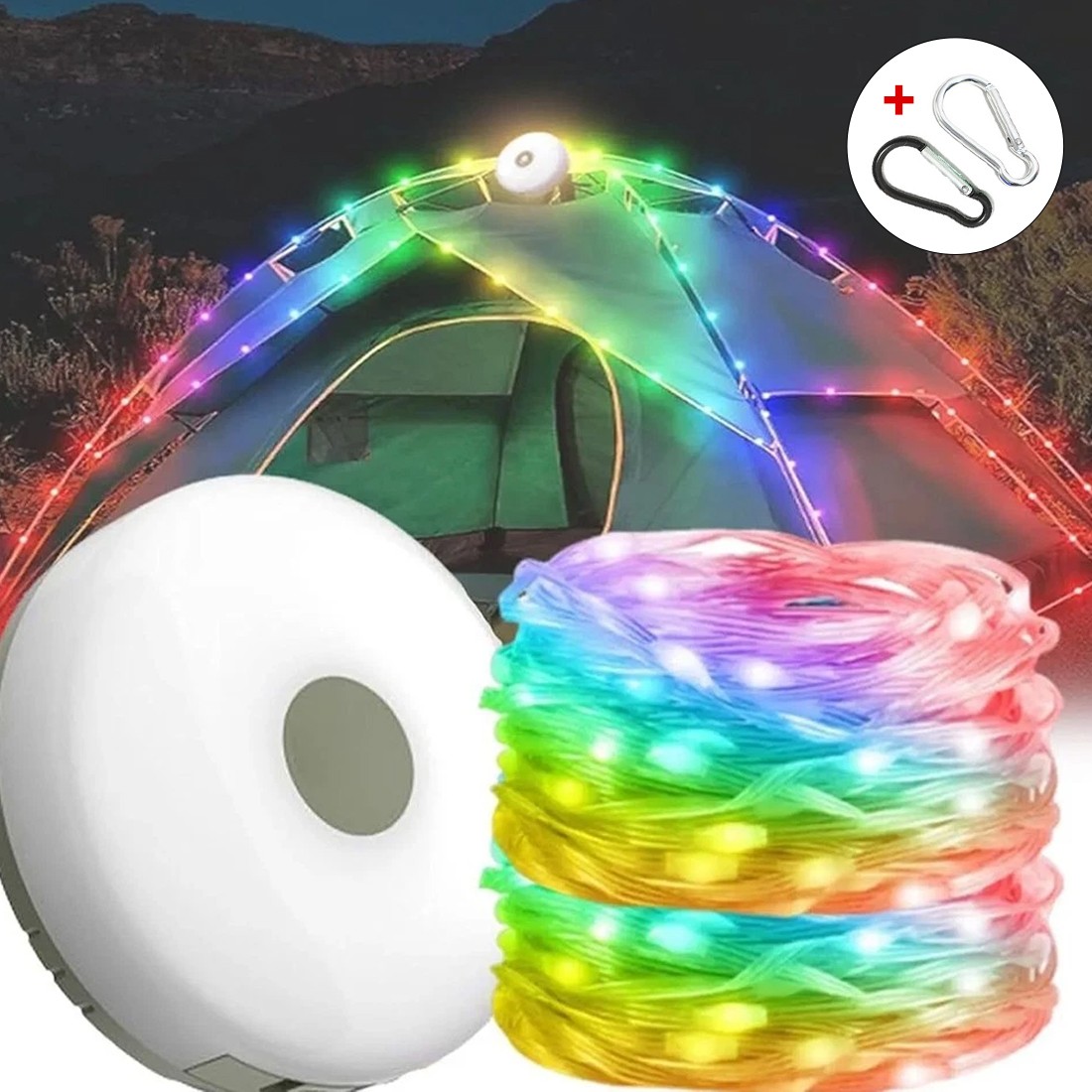 2PCS 10M Portable Camping String Lights Outdoor Waterproof Stowable Light — image 6