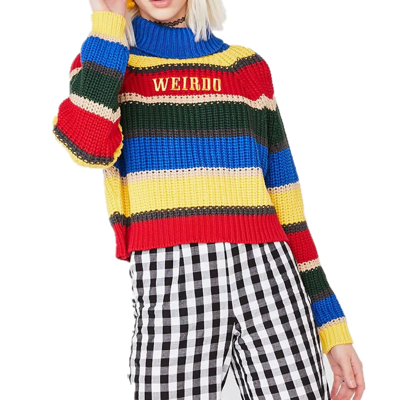 Title 4, Rainbow Stripes Letter Embroidery Turtleneck Lo...