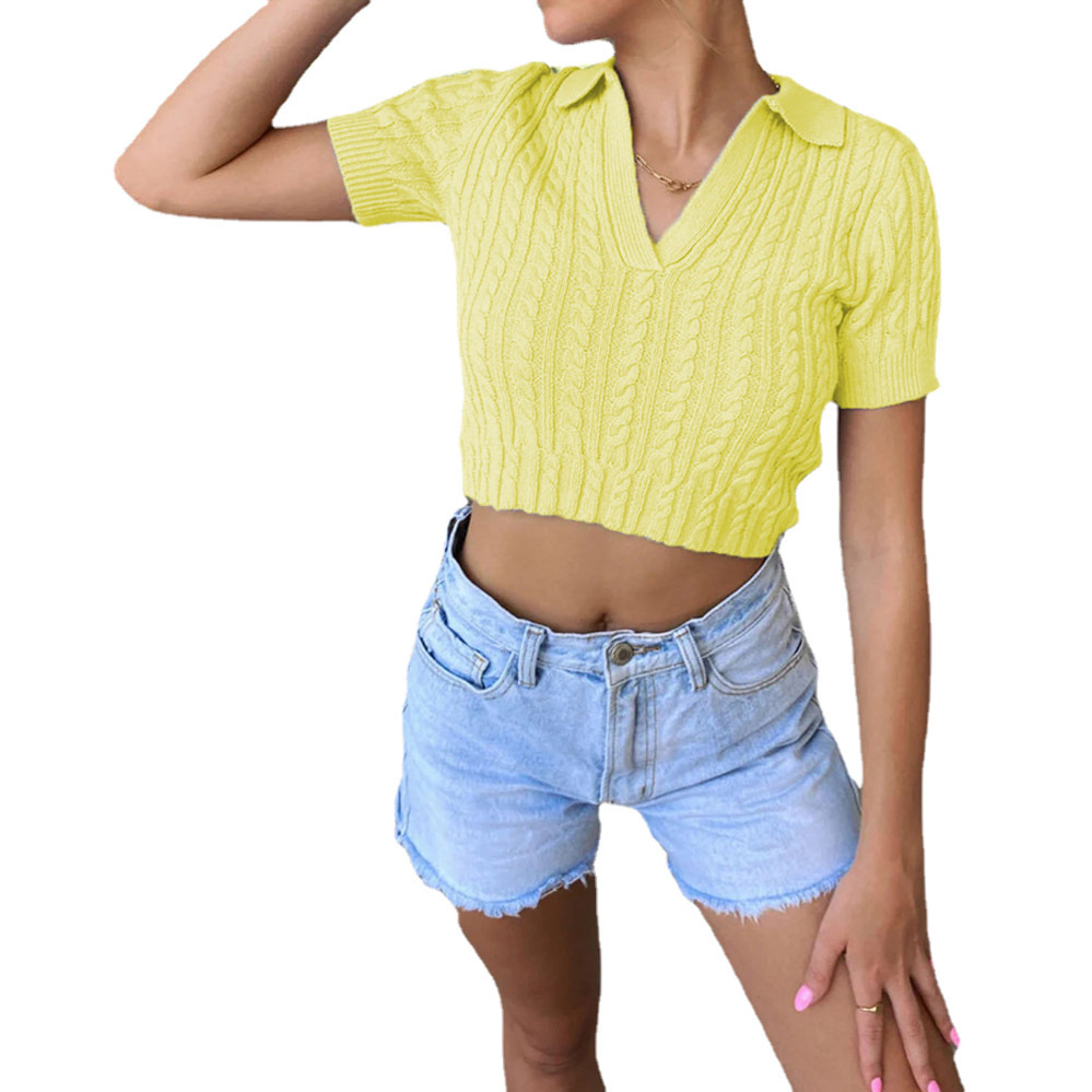 Women's One V-Neck Short Sleeve Sweater Slim Top