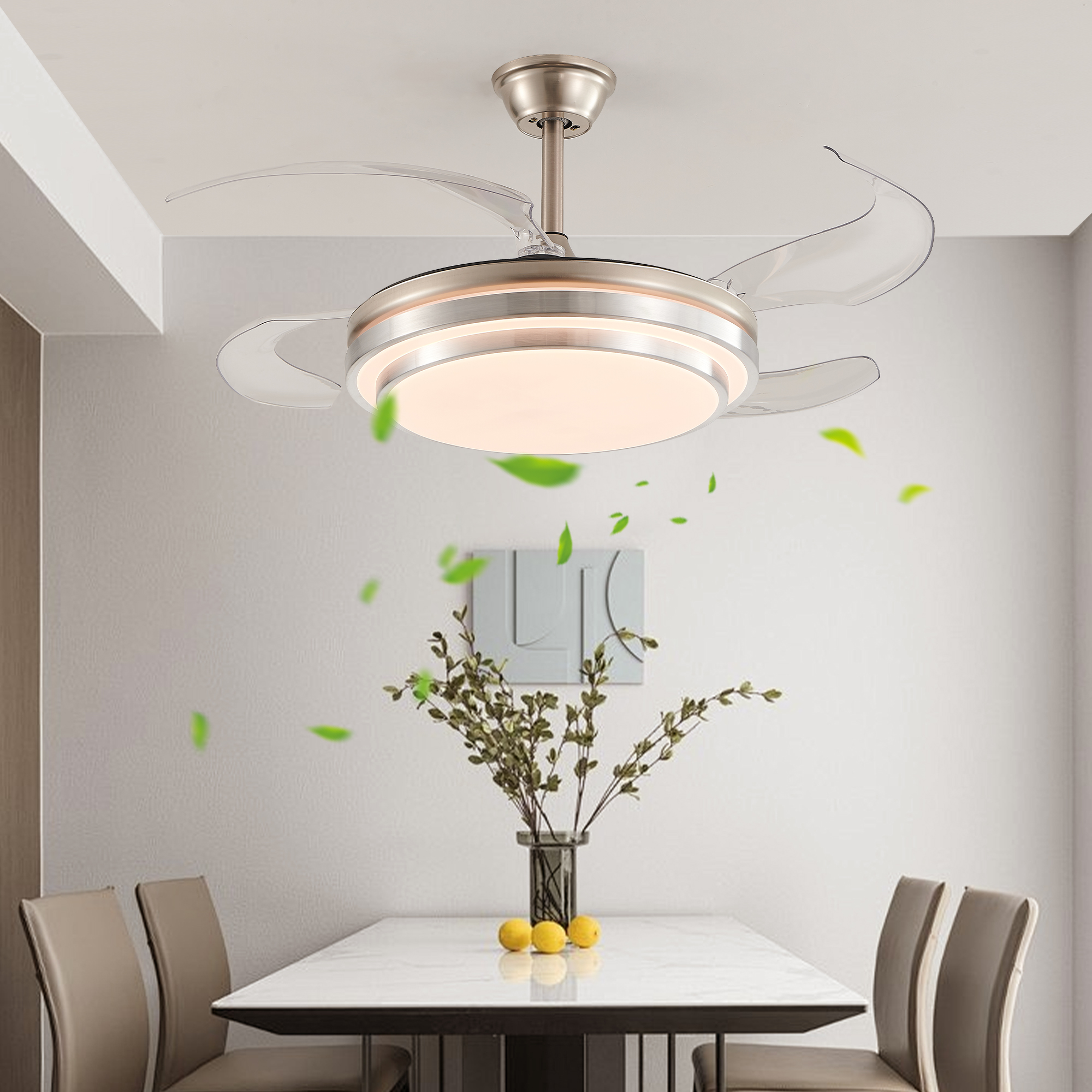 42 Inch 3 Tiers Design Modern LED Ceiling Fan With Light And Remote Control, Retractable Blades, Adjustable 6-Speed, Silent Operation DC Motor For Living Room, Bedroom, Dining Room