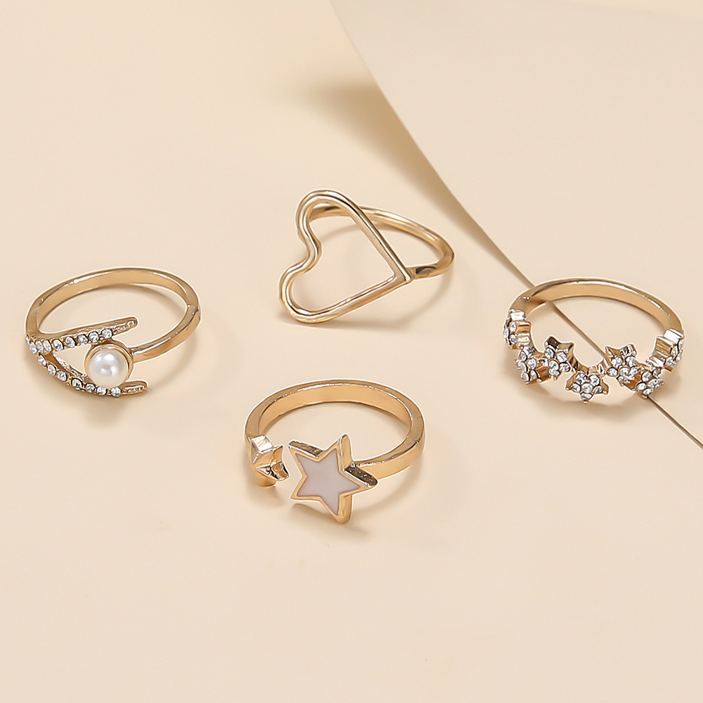 Five-pointed Star Dripping Love Pearl 4-piece Ring