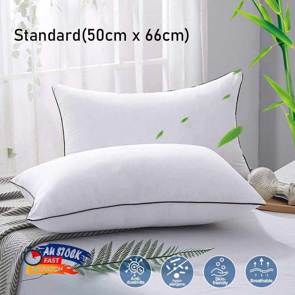 Twin Pack Hotel Quality Bed Pillow High Support Neck Pillows Medium Firm Queen King--Queen