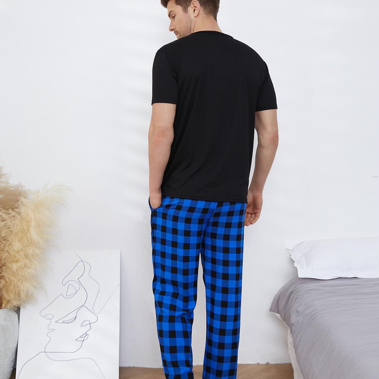 Title 1, Mens Pajamas Set Short-sleeved Long Pants Home...