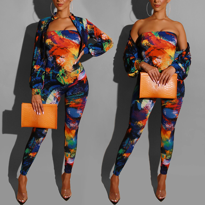 Title 5, Womens Printed Chest-wrapped Jumpsuit Two-piec...