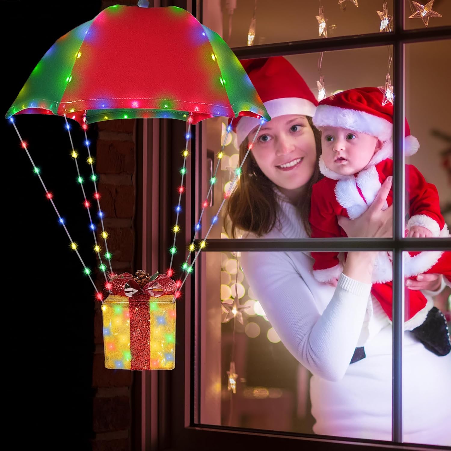LED Christmas Parachute Lights With Gift Box, 8 Modes, Remote Control