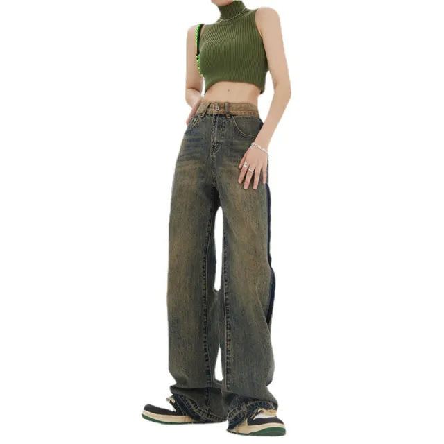 Women's High waisted Straight Baggy Jeans Blue - Shop at LoveMi