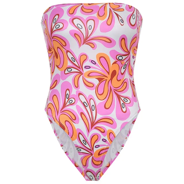 Printed Contrasting Milk Silk Slim Bodysuit Pink - Shop at LoveMi