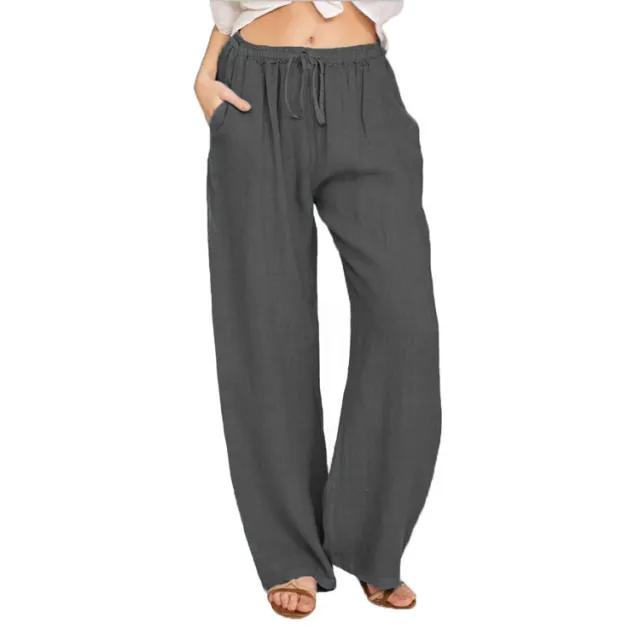 Soft Casual Drawstring Tie Trousers Summer Elastic Waist Loose Jogger Pants With Pockets Dark Gray - Shop at LoveMi