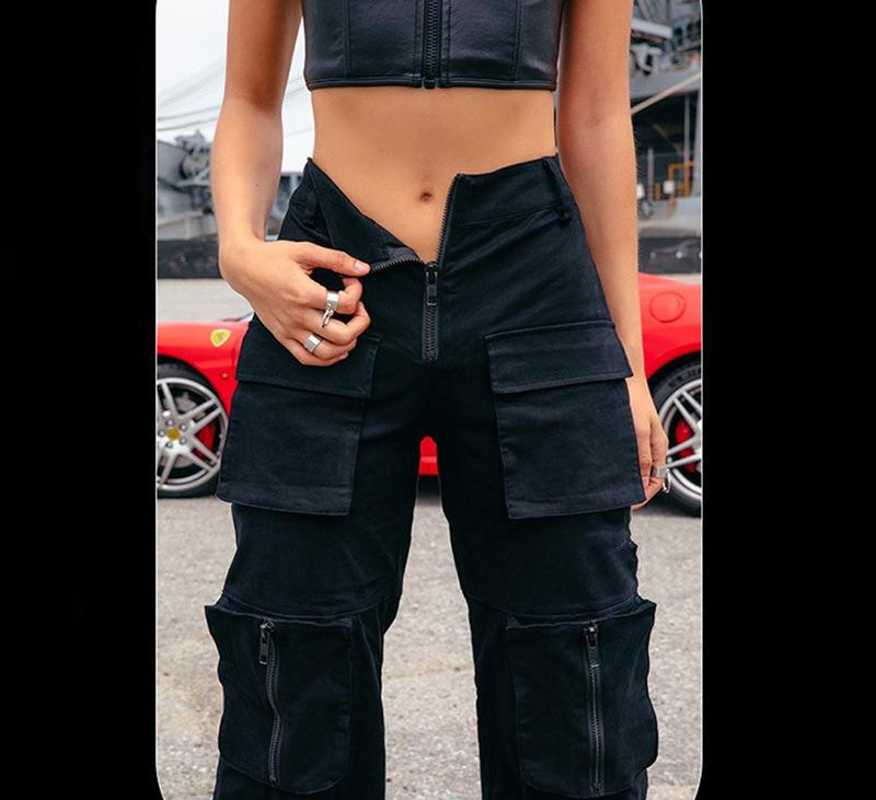 Women's High Waist Pocket Zipper Casual Work Clothes