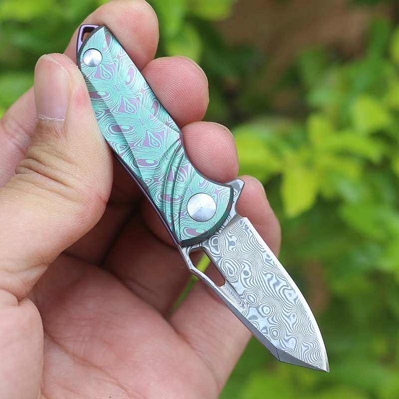 Title 3, Mini Damascus Folding Knife Gift