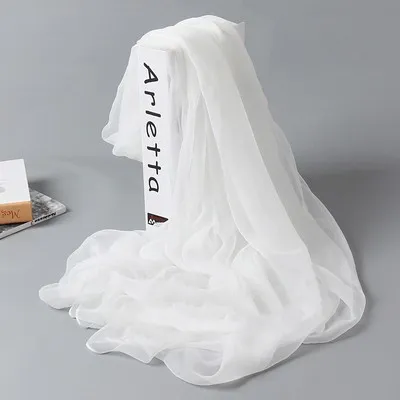 Silk Scarf Women's Long Solid Color Beach Shawl Large Chiffon White - Shop at LoveMi