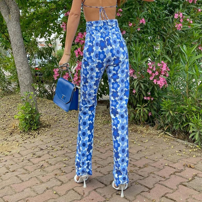 High-rise Floral Print Straight-leg Jeans