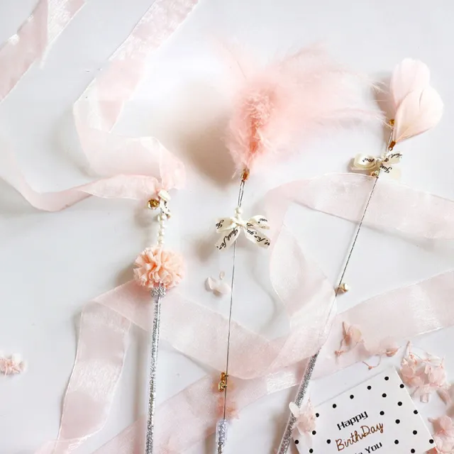 Doudou Cat Stick Ribbon Feather Bell Toy Pink - Shop at LoveMi