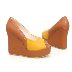 Women's Korean Style Wedge Sandals Platform - Yellow - View 1
