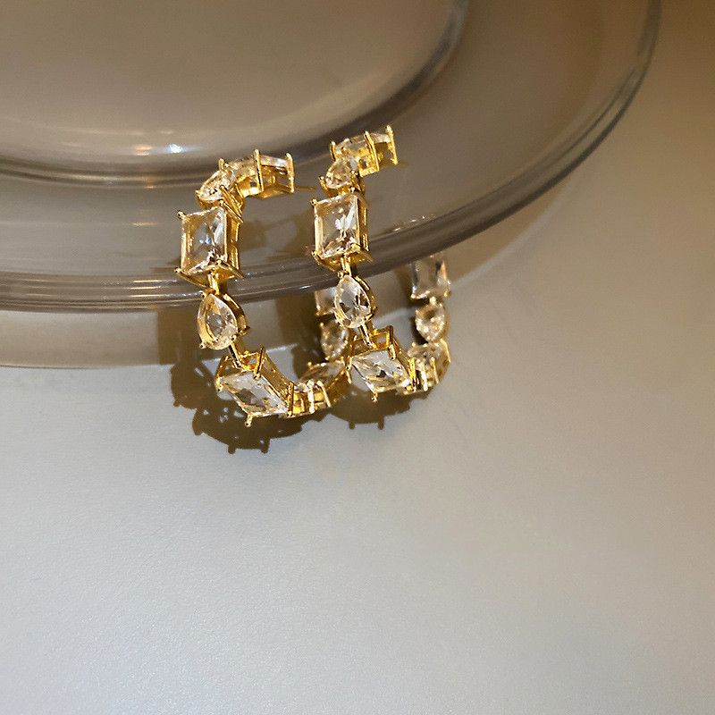 925 Silver Needle Square Drop Crystal Earrings