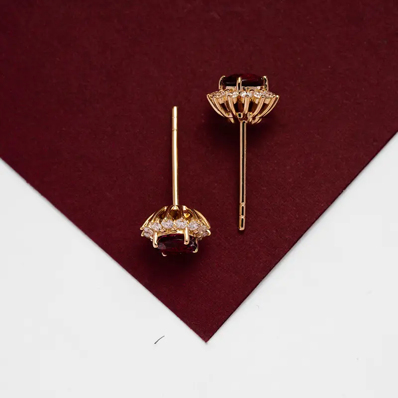 New Style Red Zircon Earrings 925 Sterling Silver With 18K Gold Plated