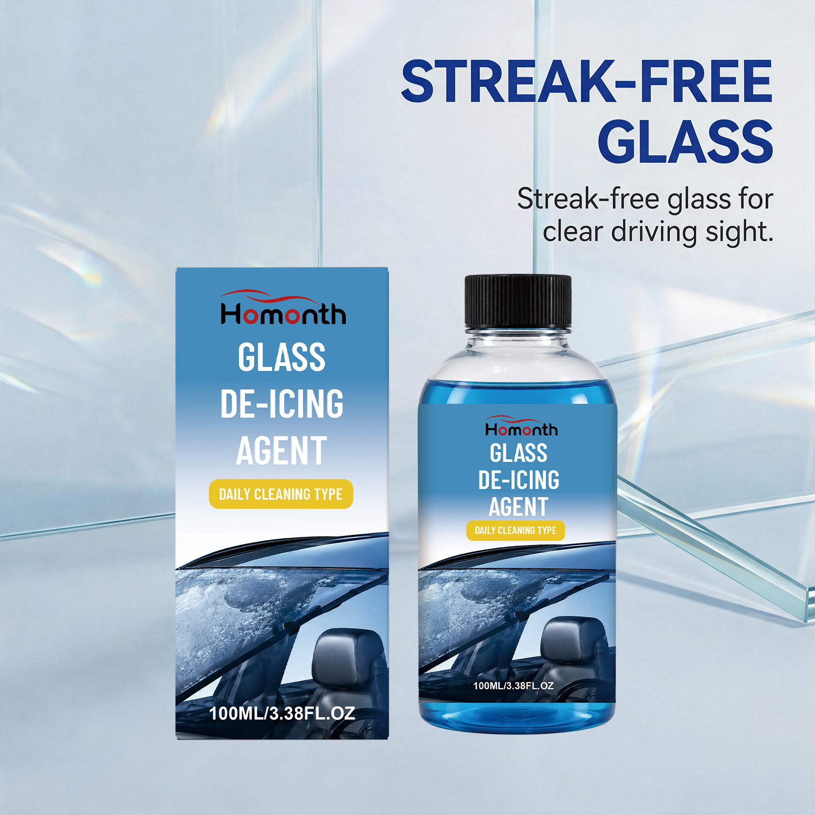 HOMONTH Glass Defrosting Agent For Car Windshields, Daily De-icing, Clear Vision, Convenient And Easy-to-use Care Agent. 2