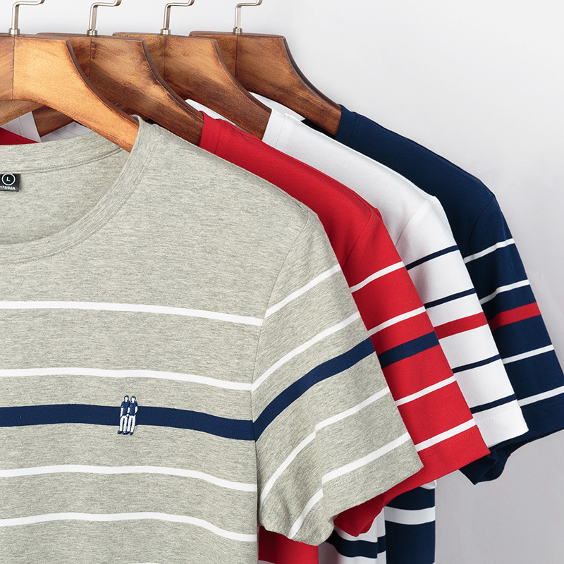 Men's Colorblock Striped Round Neck Fashion Casual Short Sleeve T-Shirt