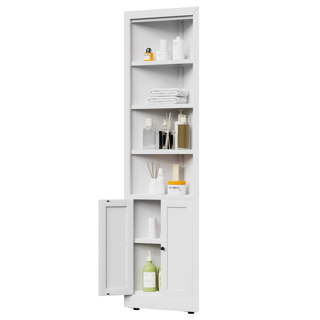 71in Tall Corner Storage Cabinet With 2 Doors, 5-Tier Metal Cabinet With Adjustable Shelves, Freestanding Kitchen Storage For Pantry, Living Room, Bathroom, Laundry Room, Space Saving Furniture, White