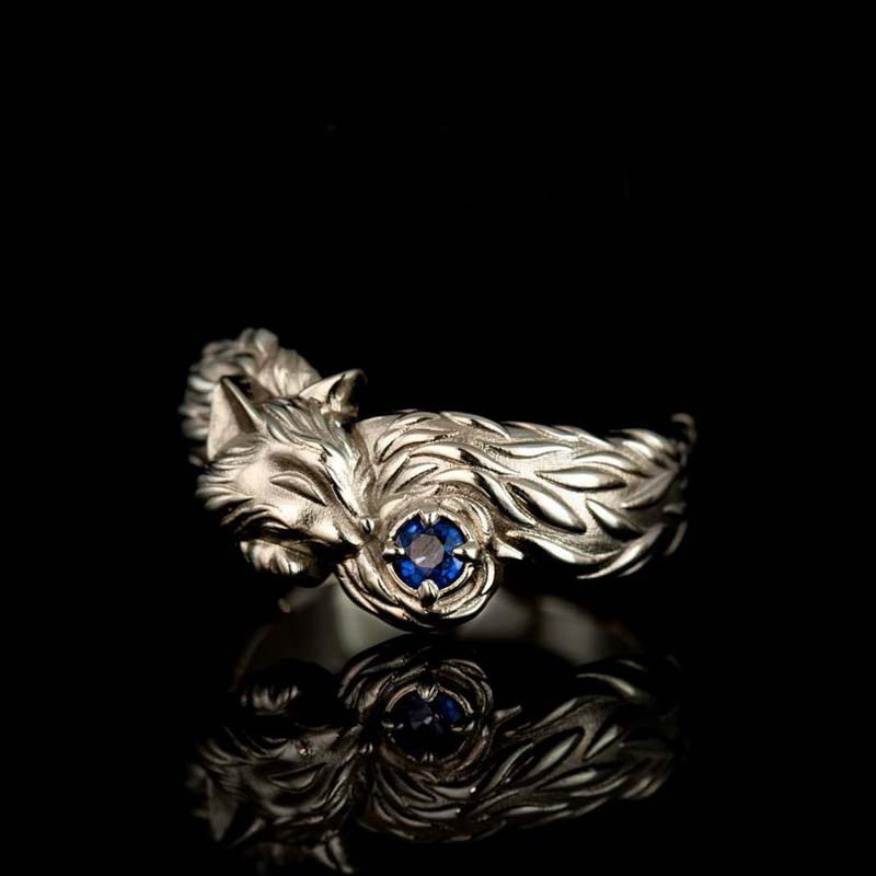 Vintage Blue Crystal Fox Animal Ring European And American Women's Punk Index Finger Ring Creative Jewelry
