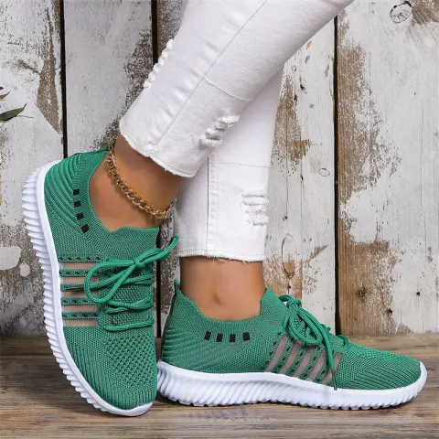 Casual Lace-up Mesh Sneakers Breathable Flying Woven Round Toe