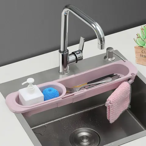 Telescopic Sink Rack Soap Sponge Holder Kitchen Sinks Organizer