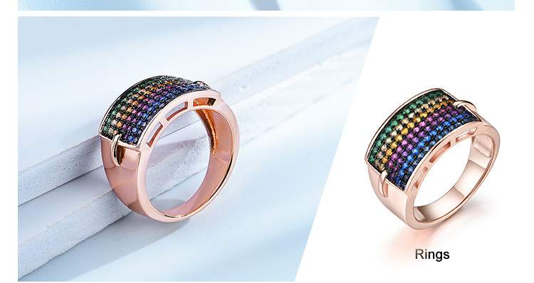 Color Treasure S925 Sterling Silver Rainbow Personality Gemstone Ring