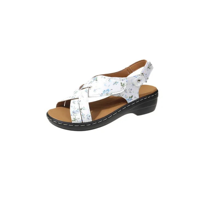 Ethnic Style Flower Frint Sandals Women Low Heel Velcro Beach Shoes Summer Flower 41. - Shop at LoveMi