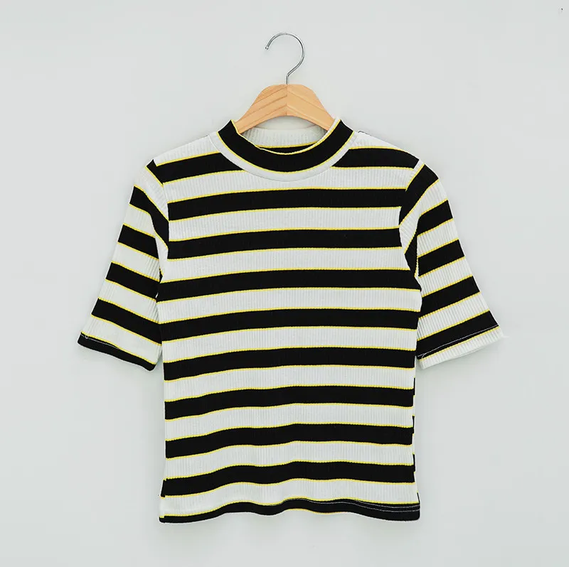 Short-sleeved Cotton Korean Version Slim Bottoming Shirt Half Sleeve Top Ins Tide - Black