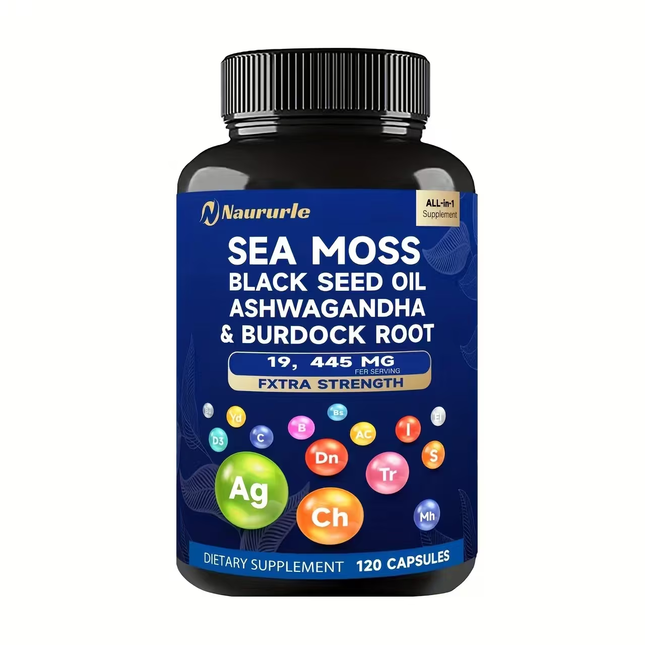 Sea Moss Black Seed Oil Ashwagandha & Burdock Root 19445mg Extra Strength Capsul