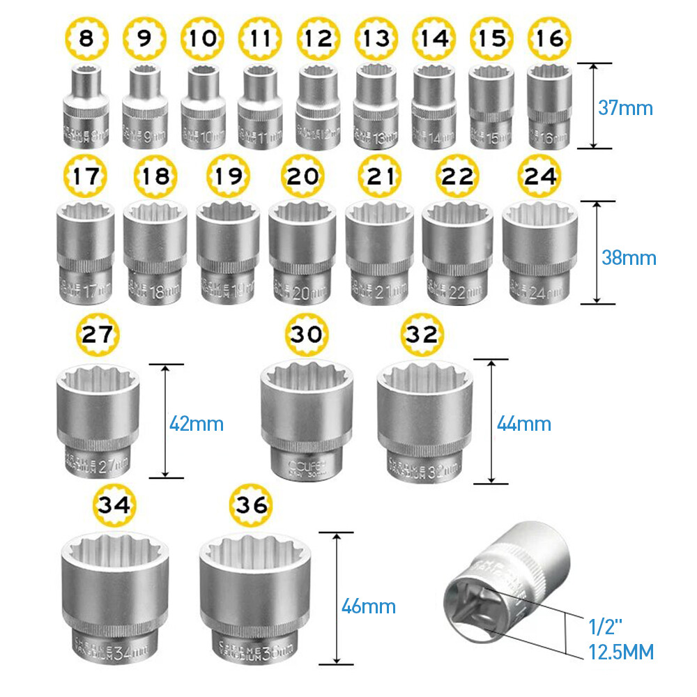 21 Pcs Multi-Tooth Set 12 Points Gear Lock Spline Socket Wrench 8-36mm — image 7