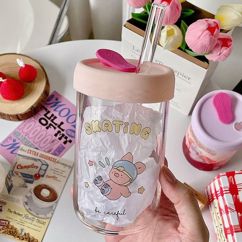 Title 8, Girl Cute Tulip Rabbit Glass Straw Cup