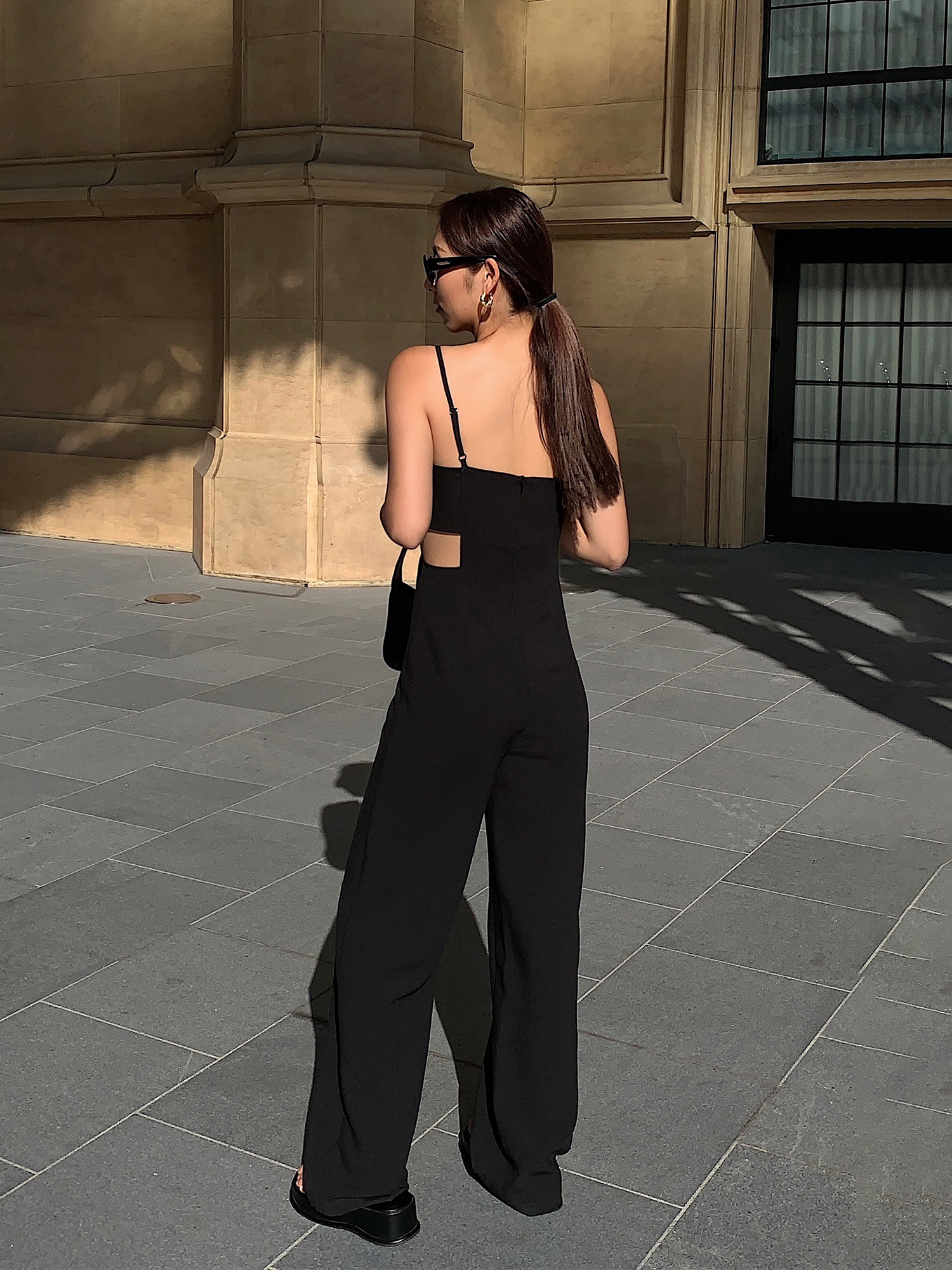 Title 2, V-Neck Sling High Waist Jumpsuit with Long Wide...