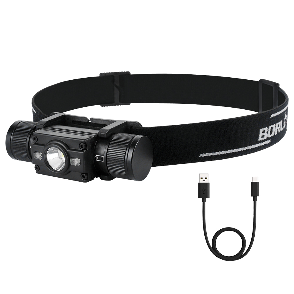 Rechargeable LED head torch with adjustable strap and seven modes
