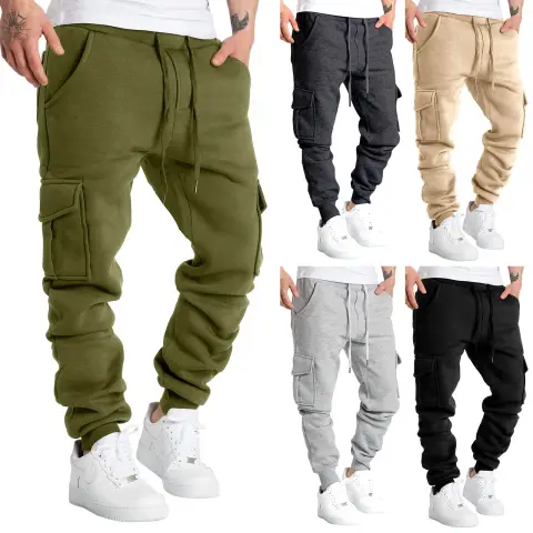 Men's Autumn and Winter Pocket Training Sports Pants Fleece