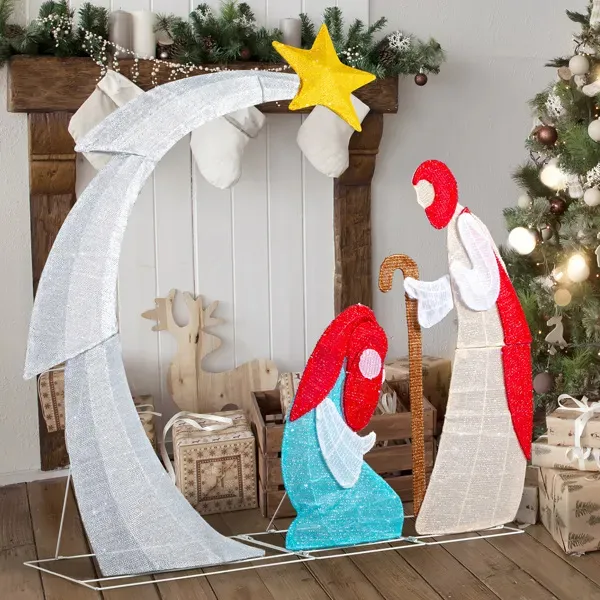 VINGLI 3.7FT Lighted 2D Nativity Scene Outdoor Christmas Decorations, With 170 White LED Lights And Stakes, Easy Assembly And Storage, For Indoor O... Default Title - Shop at LoveMi