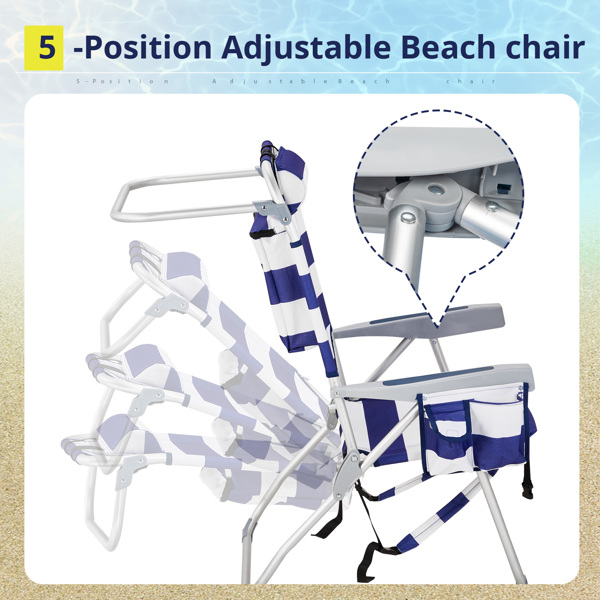 63x70x99cm Heightened Oxford Cloth Silver White Aluminum Tube Bearing Beach Chair Blue Stripes