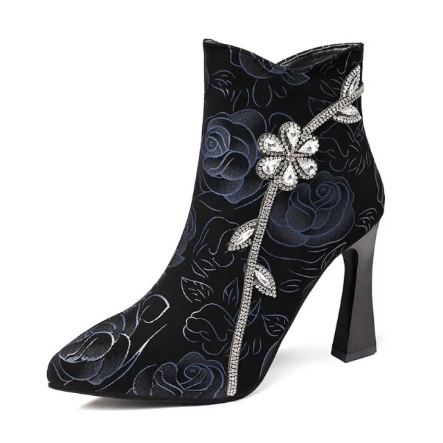 New Rhinestone Fashion Chunky Heel Martin Boots Blue - Shop at LoveMi