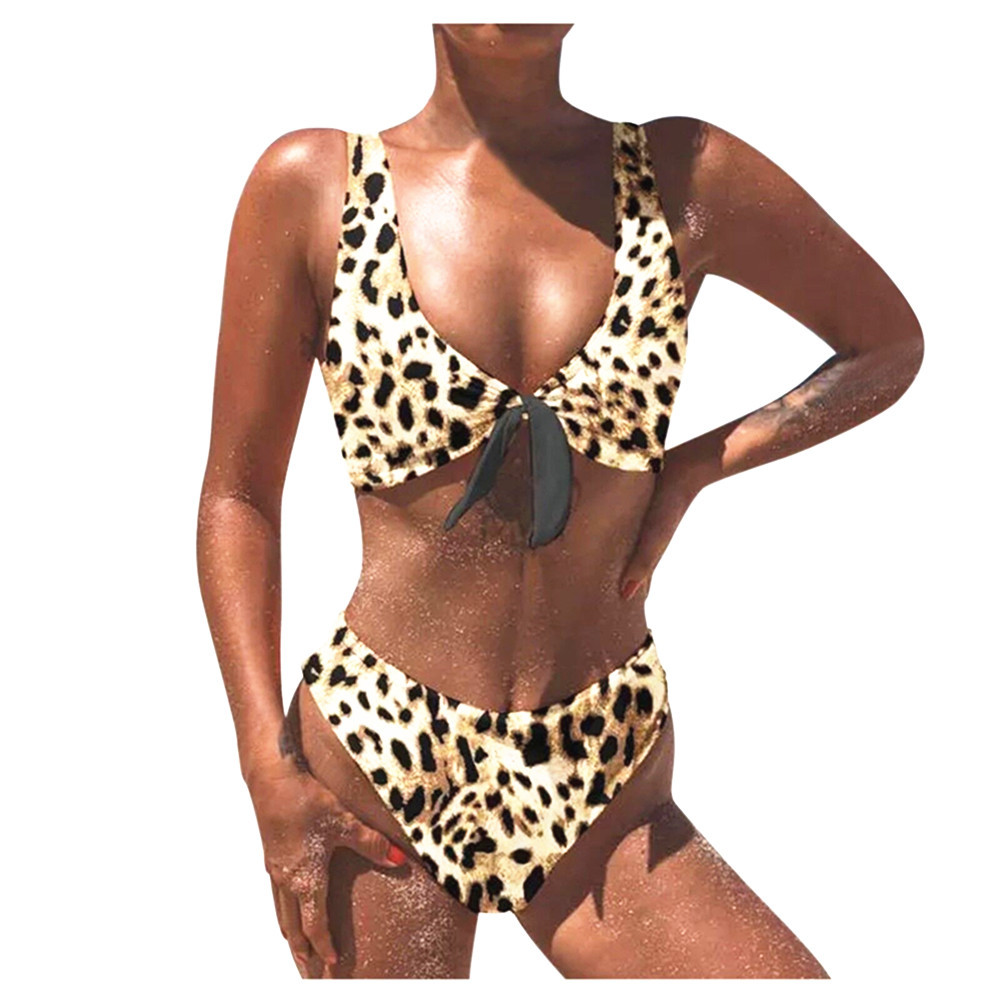 Title 1, Print Knotted Wide Strap Split Bikini