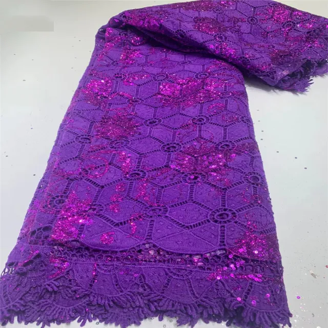 Sequin Lace Water Soluble Embroidered Lace Evening Wedding Dress Fabric Purple - Shop at LoveMi
