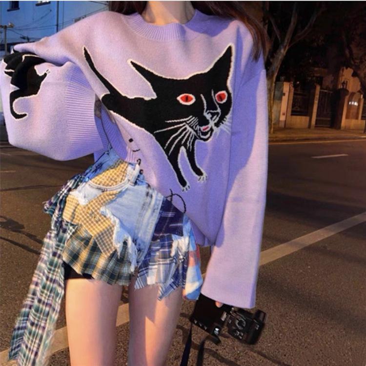 Loose Purple Large Size Slimming Soft Waxy Winter Sweater