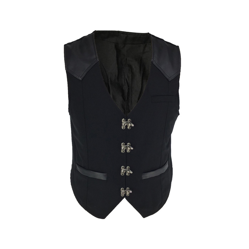 Title 6, Single Row Four Metal Buckle Solid Color Vest