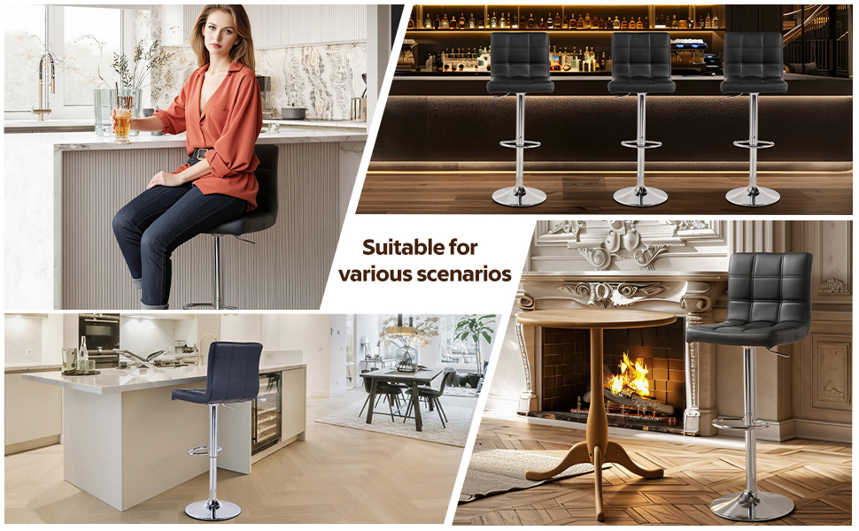 A Set Of 2 Bar Stools, PU Leather Height Rotatable Kitchen Stool, With Backrest — image 3