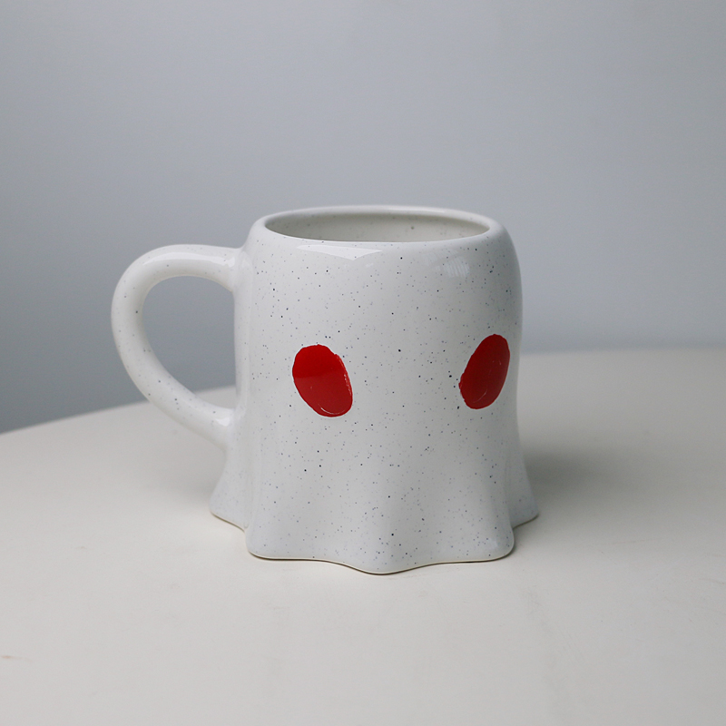 Ghost Ceramic Mug Halloween (Beige black eyes)
