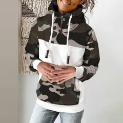 Women's Fashion Printed High Neck Fleece Sweater - Camouflage - View 1