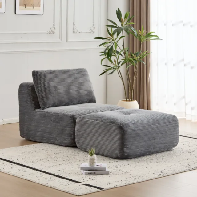 Modern Memory Foam Compressed Sofa,Single Chaise Longue For Living Room,Pet Friendly Cloud Modular Sectional Sofa,Corduroy Fabric,Movable Ottoman,N... Grey - Shop at LoveMi
