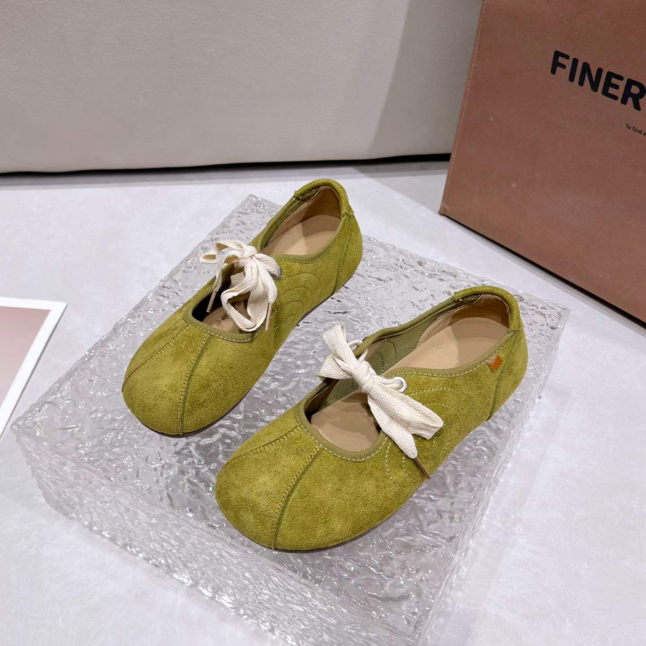 Linen Ribbon Tie Ballet Flats, picture 2 of 3