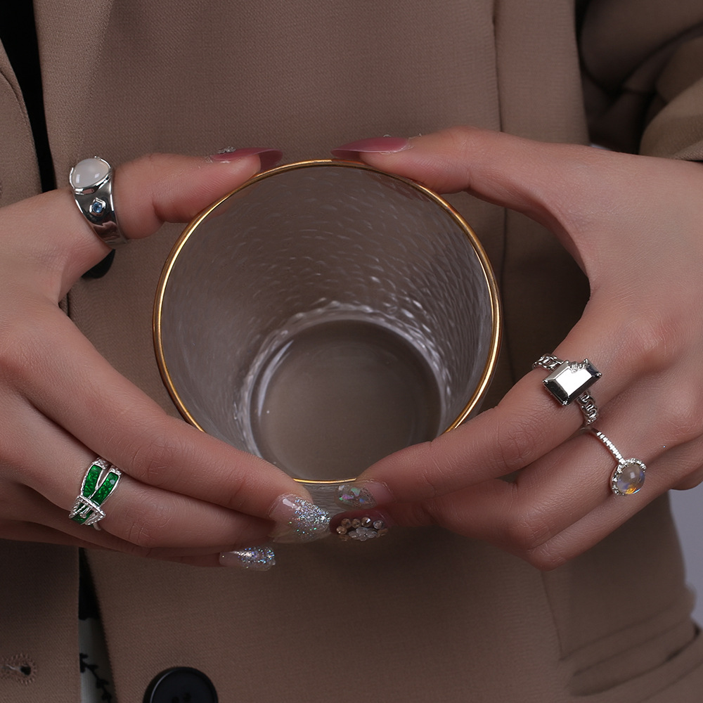 Personalized Dark Style Zircon Chain Vintage Ring