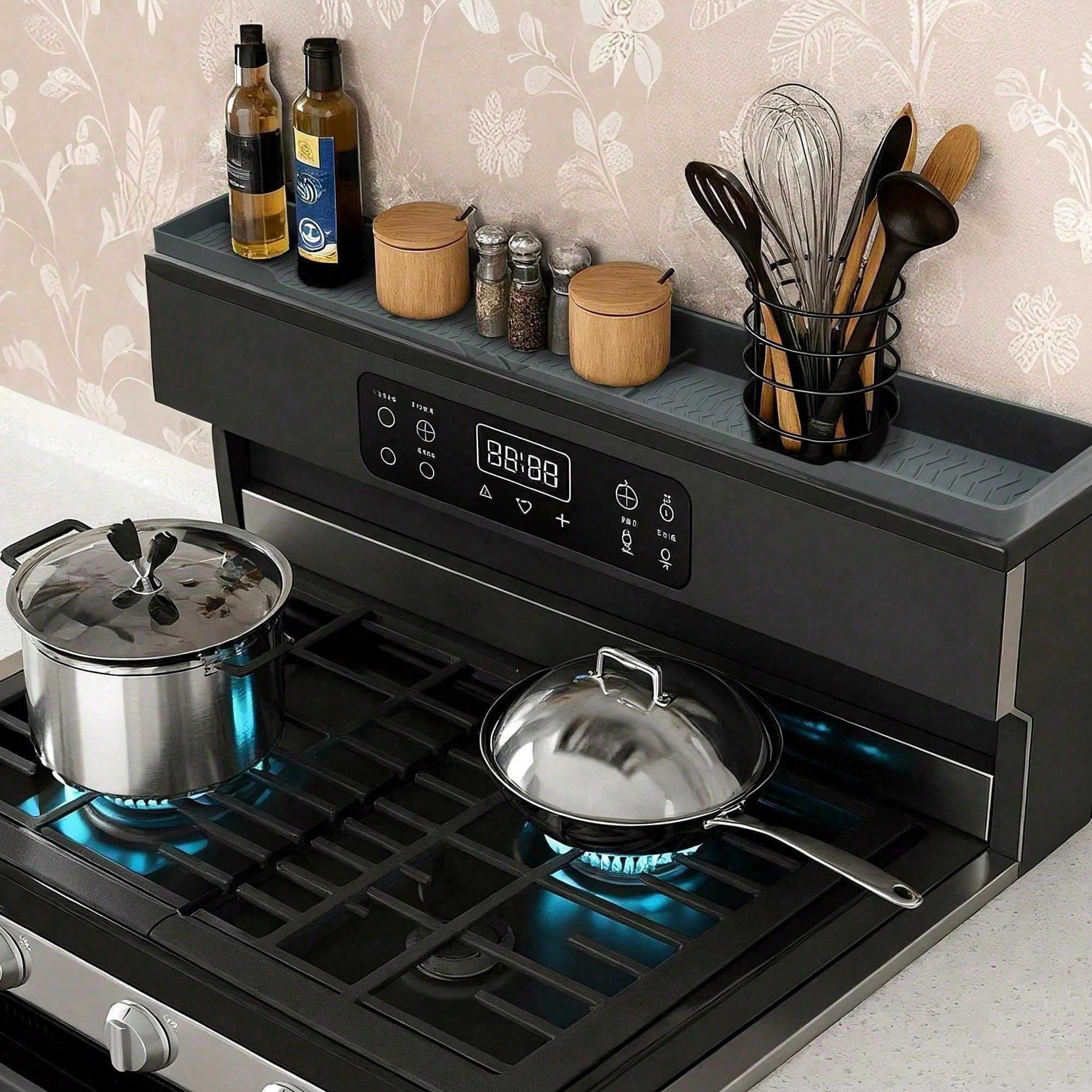 Heat Resistant 30inch Stove Back Rack, Space Saving Storage Solution To Declutter Your Kitchen Counter Stovetop.