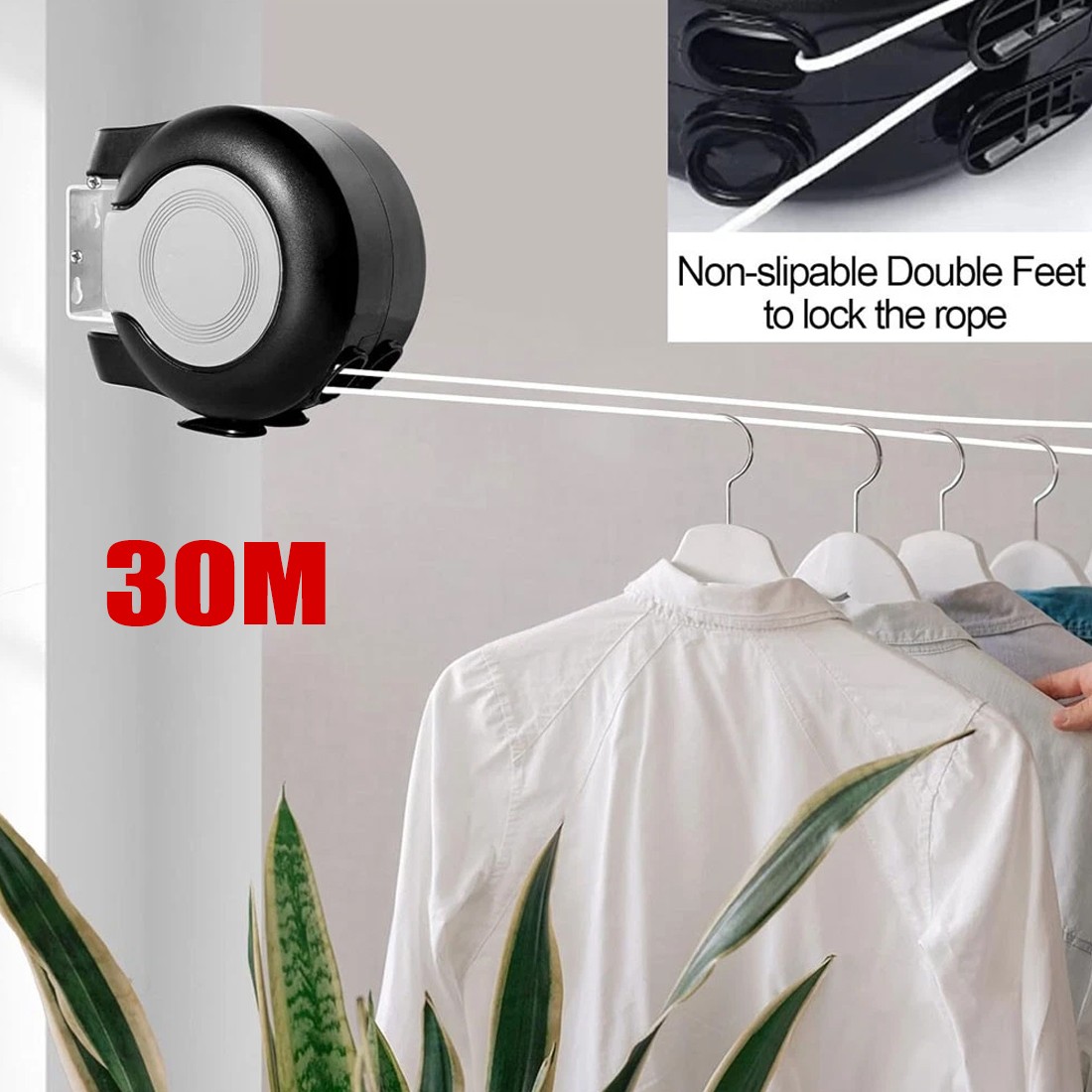 30m Retractable Clothes Reel Double Washing Line Wall Mounted Outdoor Drying Hot